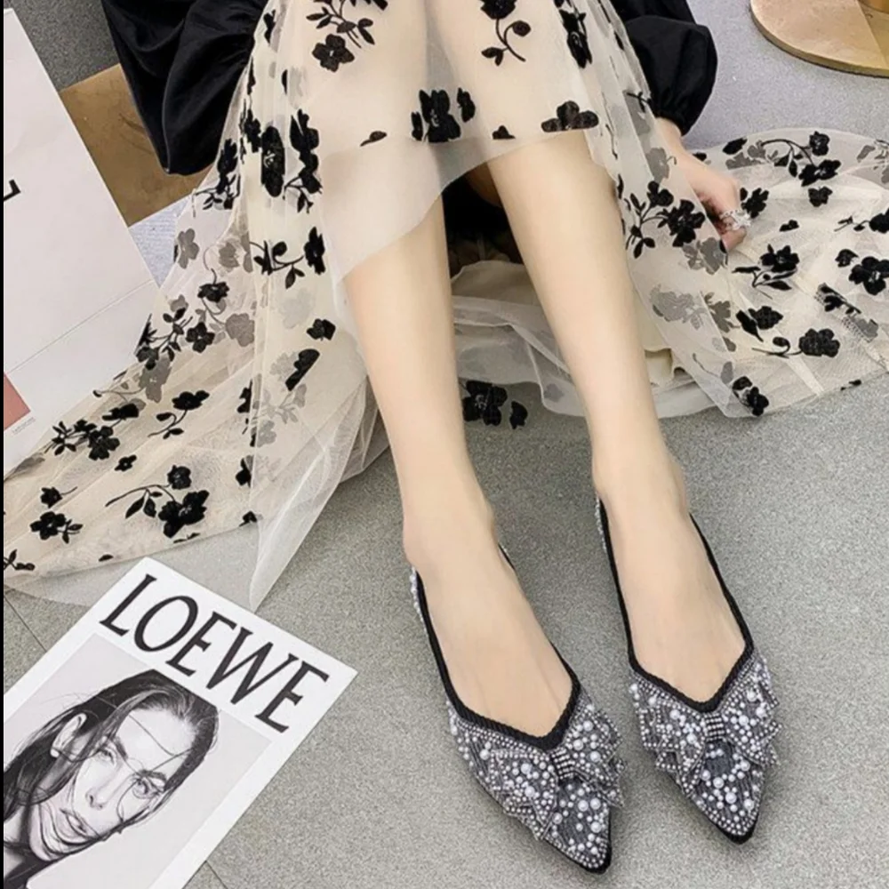 Pearl shoes bridal ballet flats wedding mule pumps pointed embellished bling S 7 - Picture 7 of 10